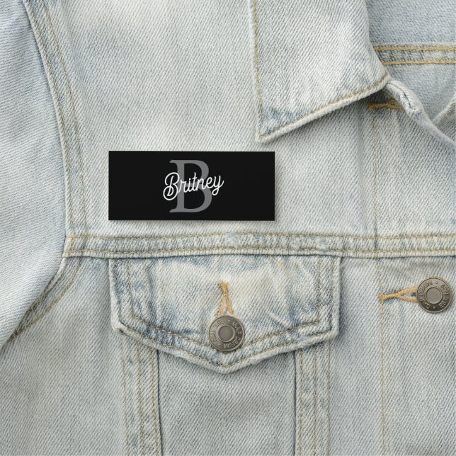 Modern Elegant Monogram Name  Black Gray Script  Tag (In Situ)