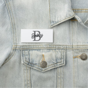 Modern Elegant Monogram Name Black Gray Script Tag