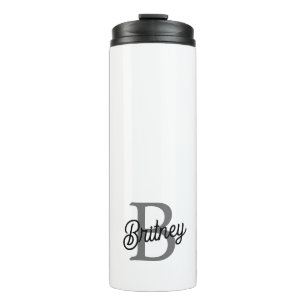 Modern Elegant Monogram Name Black Gray Script Thermal Tumbler