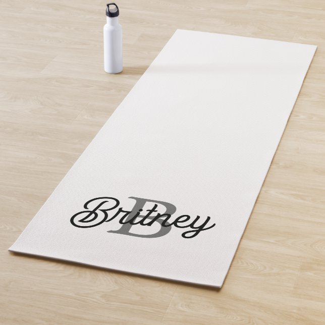 Modern Elegant Monogram Name  Black Gray Script  Yoga Mat (In Situ)