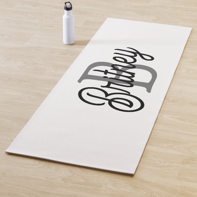 Modern Elegant Monogram Name  Black Gray Script  Yoga Mat (In Situ)