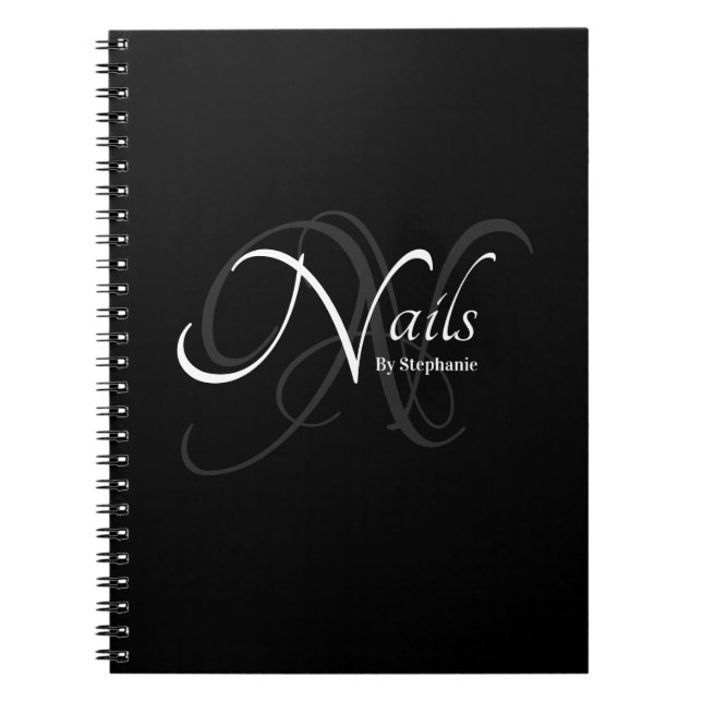 Modern Elegant Monogram Name Nail Artist Black Notebook (Front)