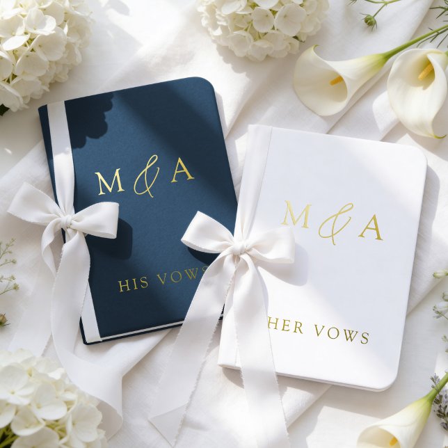 Modern Elegant Monogram Navy Wedding Foil Vow Books (Creator Uploaded)