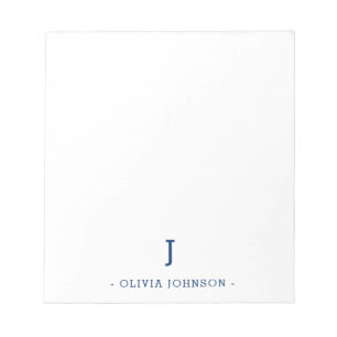 Modern Elegant Monogram Navy White Notepad