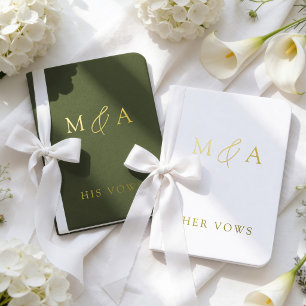 Modern Elegant Monogram Olive Green Wedding Foil Vow Books
