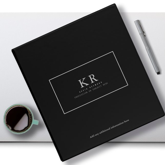 Modern Elegant Monogram on black 3 Ring Binder (Creator Uploaded)