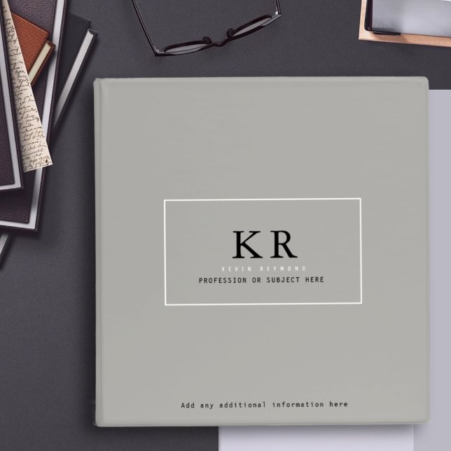 Modern & elegant monogram on gray binder (Creator Uploaded)