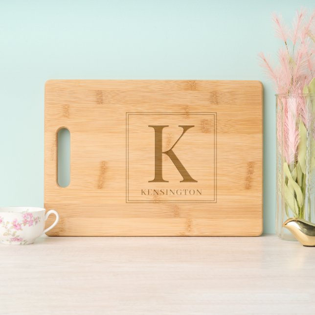 Modern Elegant Monogram Personalized Engraved Cutting Board (Upright)
