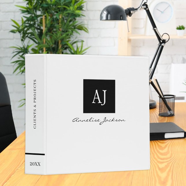Modern elegant monogram personalized office 3 ring binder (Creator Uploaded)