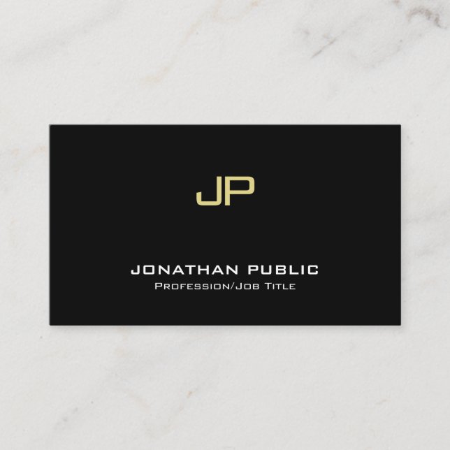 Modern Elegant Monogram Professional Black Gold Business Card (Front)