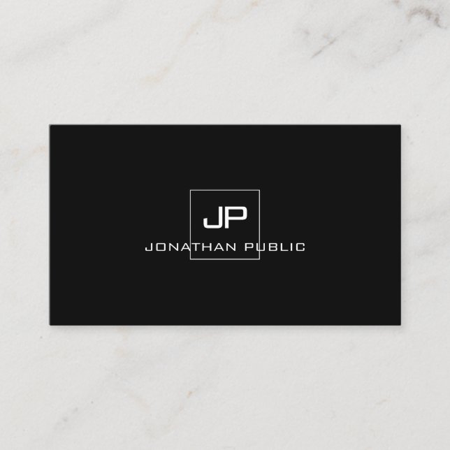 Modern Elegant Monogram Professional Black White Business Card (Front)