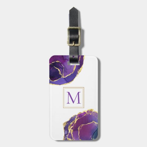 Modern Elegant Monogram Purple and Gold Luggage Tag
