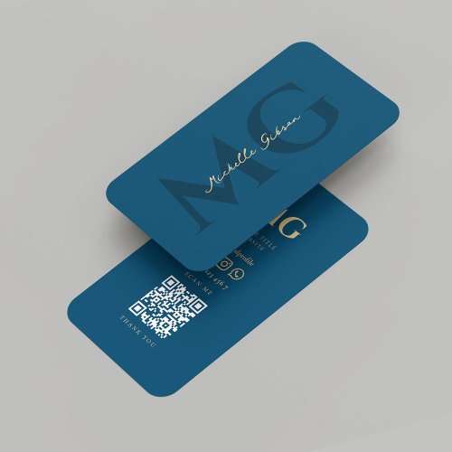 Modern Elegant Monogram Regal Blue Professional Business Card