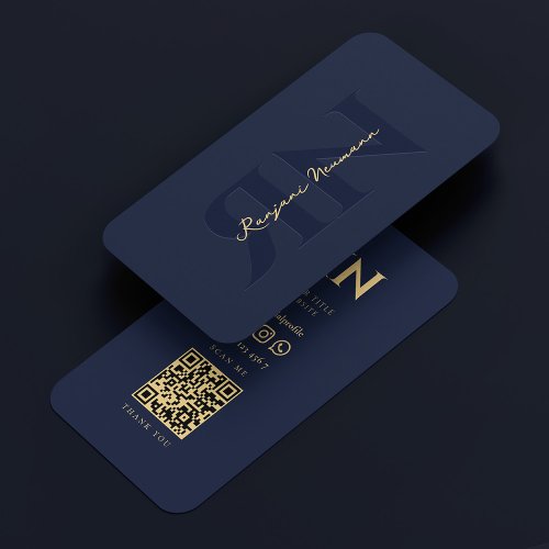 Modern Elegant Monogram Reversed Dark Navy Blue Business Card