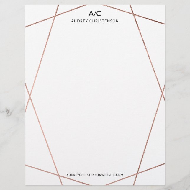 Modern elegant monogram rose gold geometric frame letterhead (Front)