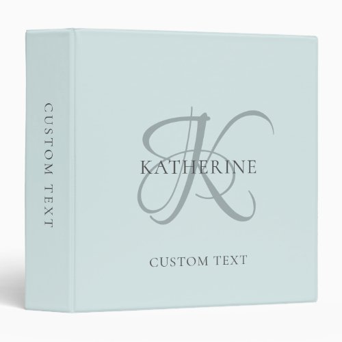 Modern Elegant Monogram Script Aqua Blue 3 Ring Binder