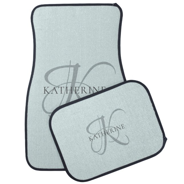 Modern Elegant Monogram Script Aqua Blue Car Floor Mat (Set)