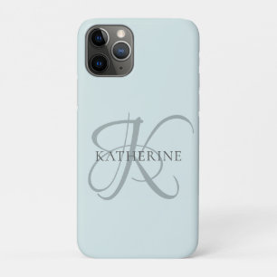 Modern Elegant Monogram Script Aqua Blue iPhone 11 Pro Case