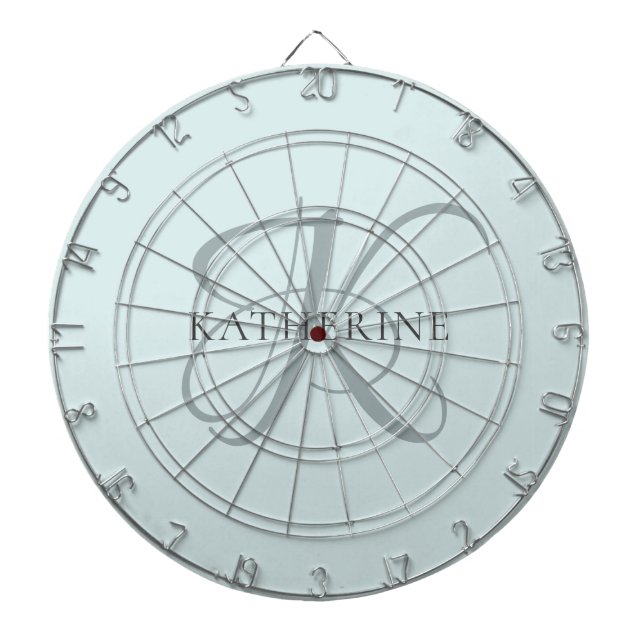 Modern Elegant Monogram Script Aqua Blue Dart Board (Front)