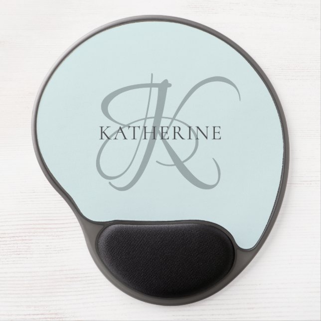Modern Elegant Monogram Script Aqua Blue Gel Mouse Pad (Front)