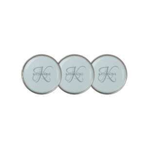 Modern Elegant Monogram Script Aqua Blue Golf Ball Marker