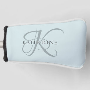 Modern Elegant Monogram Script Aqua Blue Golf Head Cover