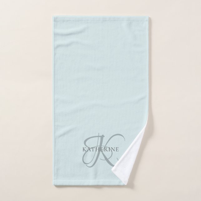 Modern Elegant Monogram Script Aqua Blue Hand Towel (Hand Towel)
