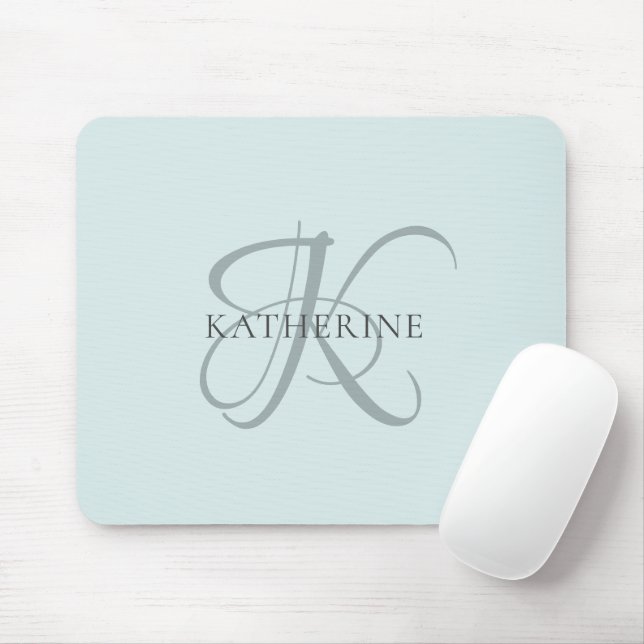 Modern Elegant Monogram Script Aqua Blue Mouse Pad (With Mouse)