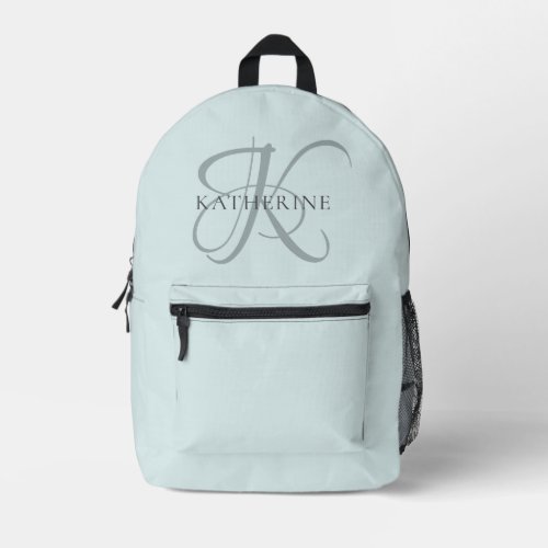 Modern Elegant Monogram Script Aqua Blue Printed Backpack
