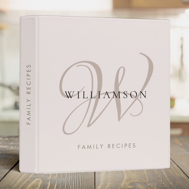 Modern Elegant Monogram Script Blush Name Recipe 3 Ring Binder (Creator Uploaded)