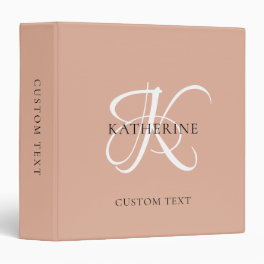 Modern Elegant Monogram Script Blush Pink 3 Ring Binder