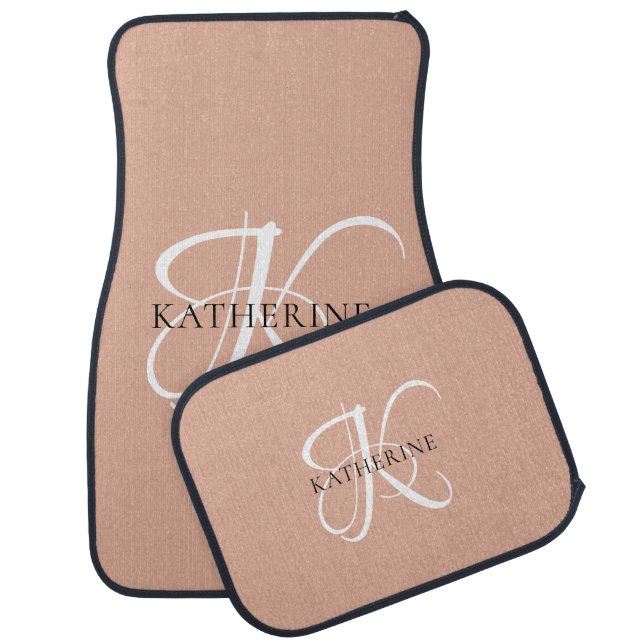 Modern Elegant Monogram Script Blush Pink Car Floor Mat (Set)