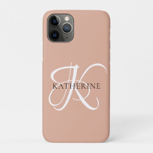 Modern Elegant Monogram Script Blush Pink iPhone 11 Pro Case