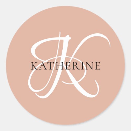 Modern Elegant Monogram Script Blush Pink Classic Round Sticker