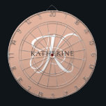 Modern Elegant Monogram Script Blush Pink Dart Board<br><div class="desc">The elegant design features your initial in a gorgeous calligraphy script with flourishes that wrap around your family name.  Makes a great gift for grandma,  a birthday,  for Mother's Day,  or any other family holiday.</div>