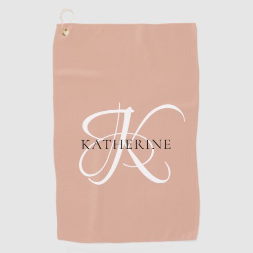 Modern Elegant Monogram Script Blush Pink Golf Towel