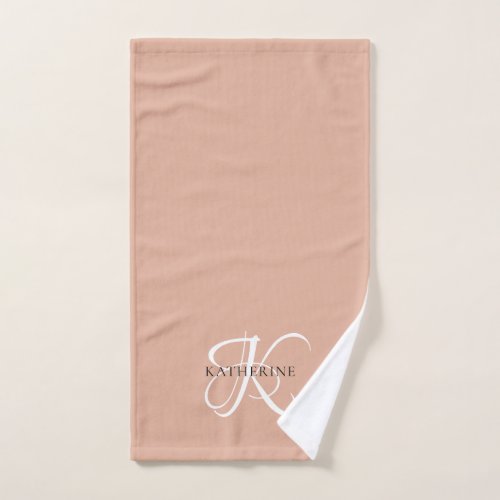 Modern Elegant Monogram Script Blush Pink Hand Towel