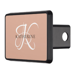 Modern Elegant Monogram Script Blush Pink Hitch Cover