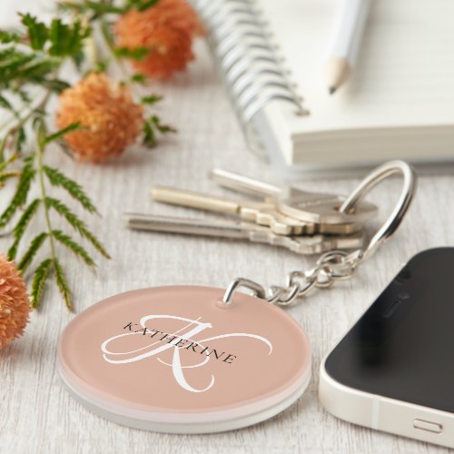 Modern Elegant Monogram Script Blush Pink Keychain