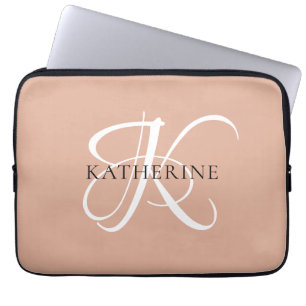 Modern Elegant Monogram Script Blush Pink Laptop Sleeve