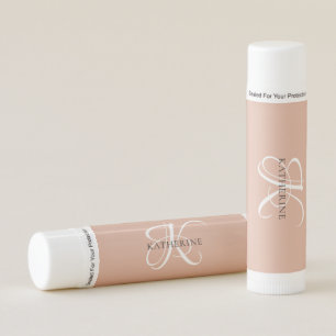 Modern Elegant Monogram Script Blush Pink Lip Balm
