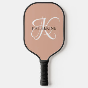 Modern Elegant Monogram Script Blush Pink Pickleball Paddle