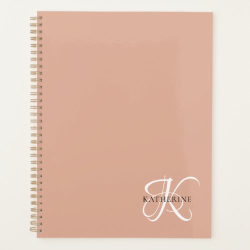 Modern Elegant Monogram Script Blush Pink Planner