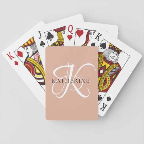 Modern Elegant Monogram Script Blush Pink Playing Cards