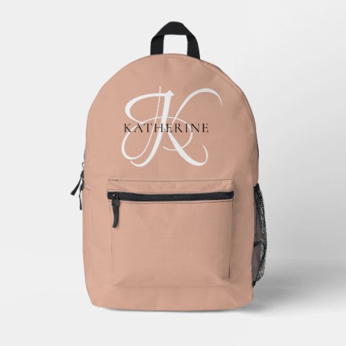Modern Elegant Monogram Script Blush Pink Printed Backpack