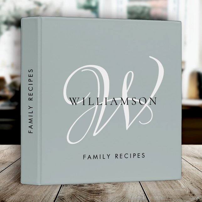 Modern Elegant Monogram Script Dusty Gray 3 Ring Binder (Creator Uploaded)