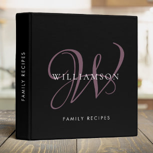 Modern Elegant Monogram Script Name Cassis Recipe 3 Ring Binder