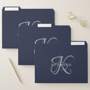 Modern Elegant Monogram Script Navy Blue File Folder