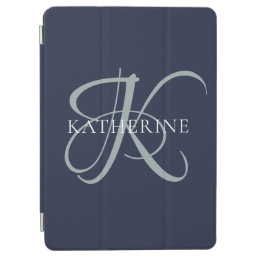 Modern Elegant Monogram Script Navy Blue iPad Air Cover