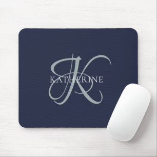 Modern Elegant Monogram Script Navy Blue Mouse Pad